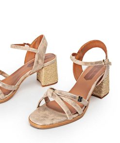 Mujer POPA BRAND Sandalias | Sandalia Tacon Lipez Laminado Oro