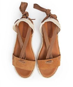 Mujer POPA BRAND Menorquinas | Menorquina Plana Clara Lazada Serraje Cuero