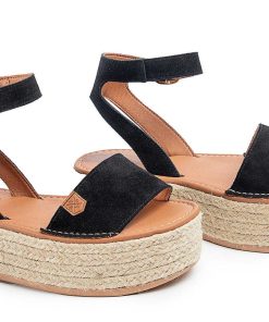 Mujer POPA BRAND Menorquinas | Menorquina Plataforma Albir Serraje Negro