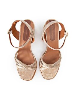Mujer POPA BRAND Sandalias | Sandalia Tacon Lipez Laminado Oro